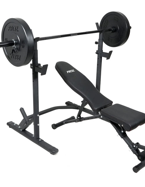 Load image into Gallery viewer, Two-Piece Olympic Weight Bench with Squat Rack, Foldable FID Bench, and Weight Storage
