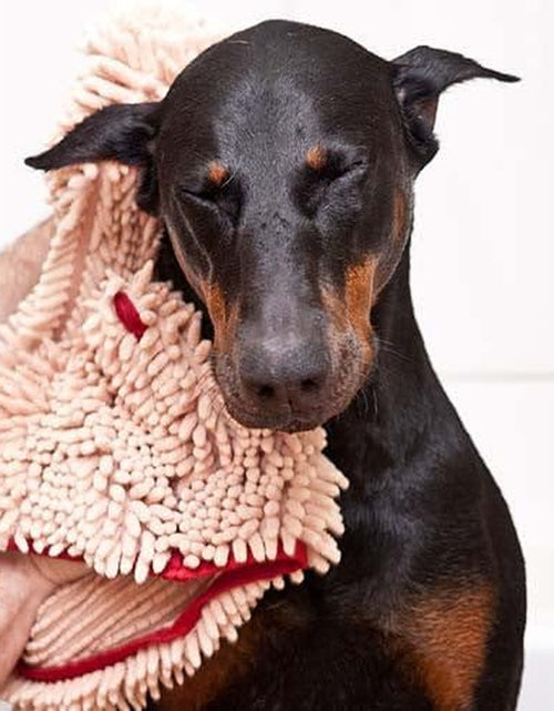 Load image into Gallery viewer, Soggy Doggy Super Shammy Dog Towel, Washable Microfiber Dog Towels for Drying Dogs and Cleaning Paws, Fast-Drying Dog Bath Towel with Hand Pockets, Beige/Red Trim, 31 X 14 Inches
