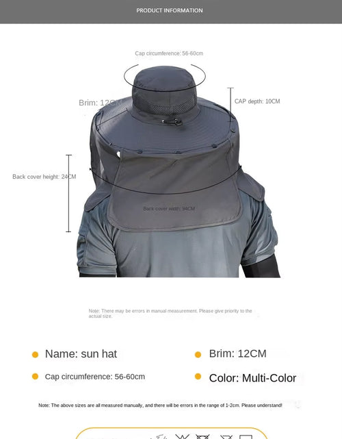 Load image into Gallery viewer, Large Shawl Sunscreen Neck Protection Big Brim Sun Hat Outdoor Leisure Mountaineering Fishing Cap Men Waterproof Fisherman Hats

