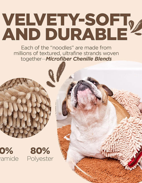 Load image into Gallery viewer, Soggy Doggy Super Shammy Dog Towel, Washable Microfiber Dog Towels for Drying Dogs and Cleaning Paws, Fast-Drying Dog Bath Towel with Hand Pockets, Beige/Red Trim, 31 X 14 Inches
