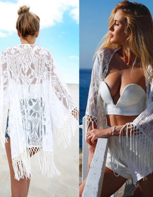 Load image into Gallery viewer, Summer Sexy Lace Crochet Beach Dress Women White See through Swimwear Swimsuit Cover up Mini Dresses
