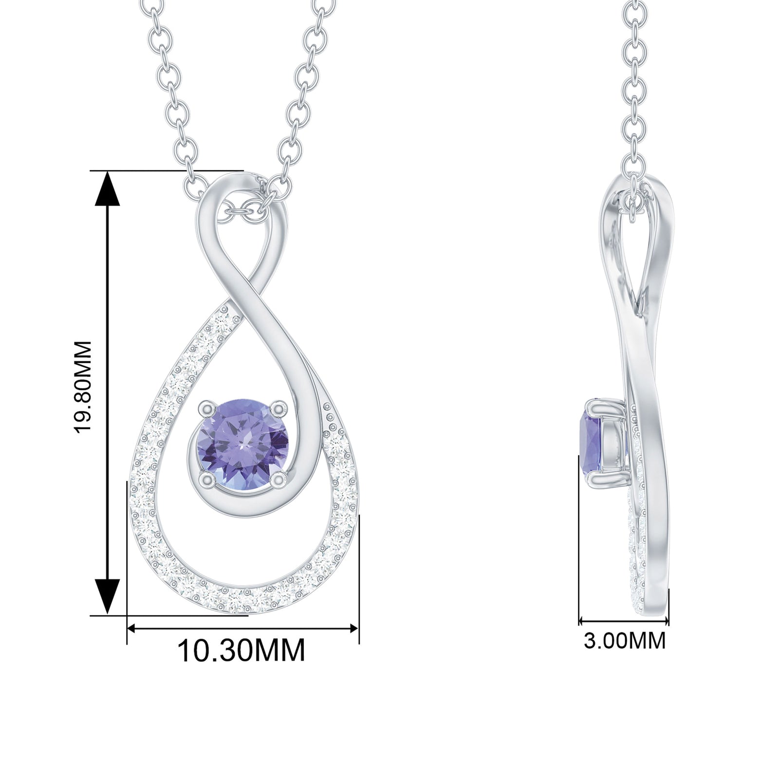 Tanzanite and Diamond Teardrop Pendant Necklace for Women, 14K White Gold