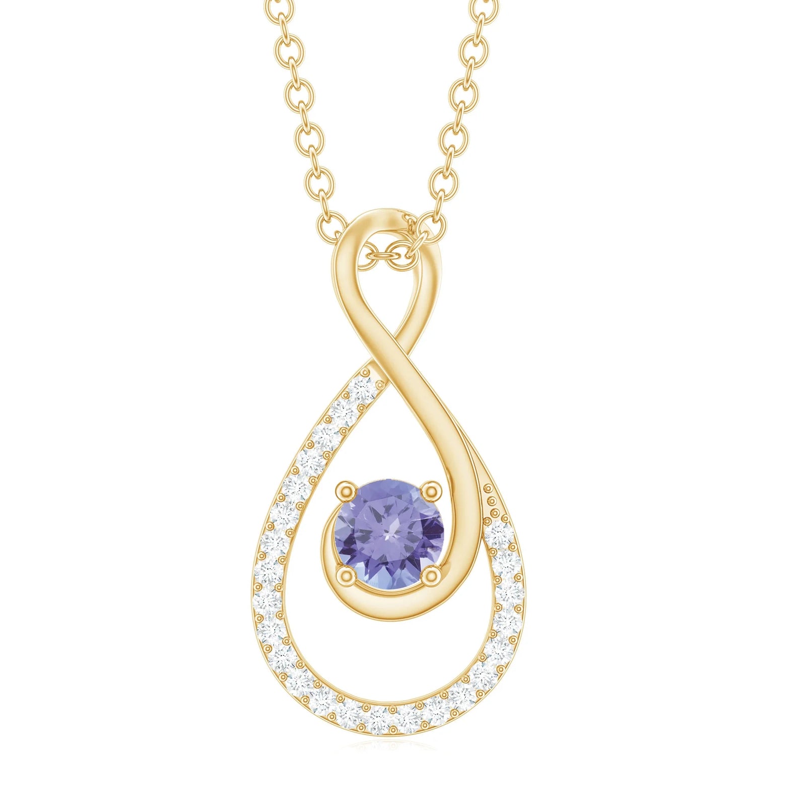 Tanzanite and Diamond Teardrop Pendant Necklace for Women, 14K White Gold