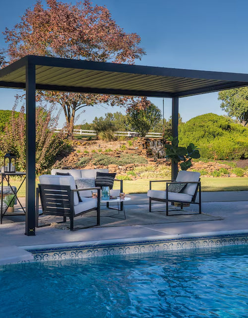 Load image into Gallery viewer, Sarasota 14-Ft W X 10-Ft L X 8-Ft 2-In H Black Metal Freestanding Pergola with Canopy
