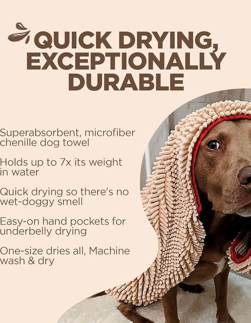Load image into Gallery viewer, Soggy Doggy Super Shammy Dog Towel, Washable Microfiber Dog Towels for Drying Dogs and Cleaning Paws, Fast-Drying Dog Bath Towel with Hand Pockets, Beige/Red Trim, 31 X 14 Inches
