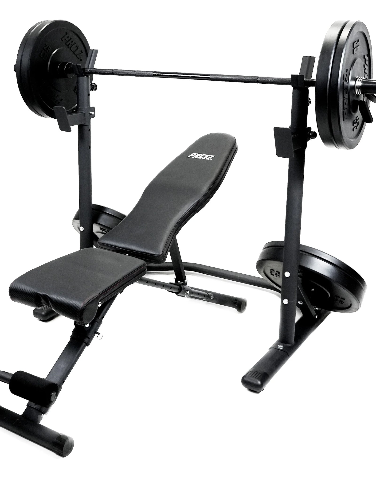Two-Piece Olympic Weight Bench with Squat Rack, Foldable FID Bench, and Weight Storage