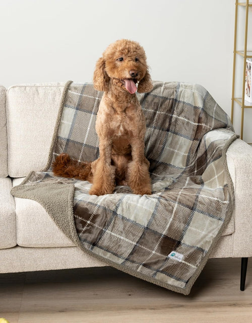 Load image into Gallery viewer, Waterproof Dog Blanket for Bed, Couch, Sofa | Waterproof Dog Bed Cover for Large Dogs, Puppies | Checkered Sherpa Fleece Pet Blanket Furniture Protector | Reversible | 80 X 60 (Taupe)
