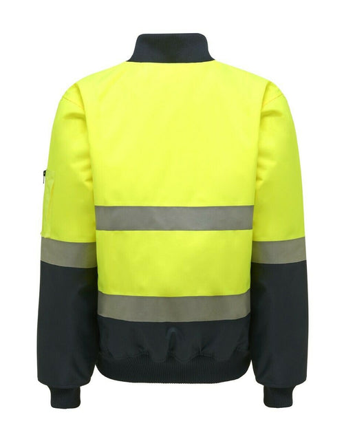 Load image into Gallery viewer, Bomber Jacket Taped Hi-Vis 2 Tone Work Quilted Waterproof Y06675 - Yellow &amp; Navy
