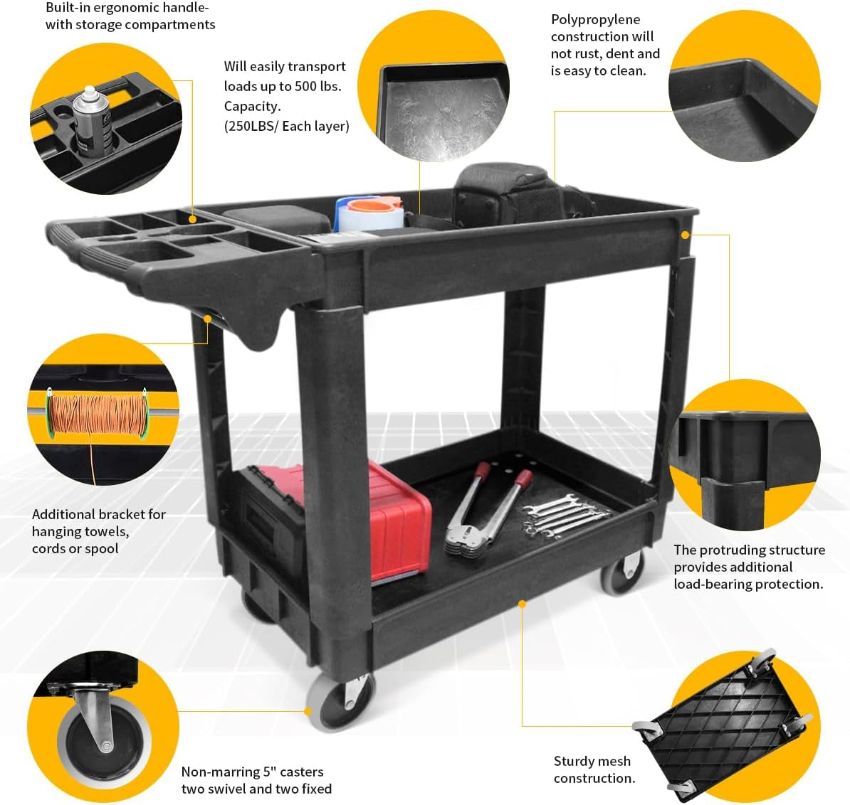 80855 500-Pound Service Cart with Two Trays (40" X 17" Overall Dimensions)