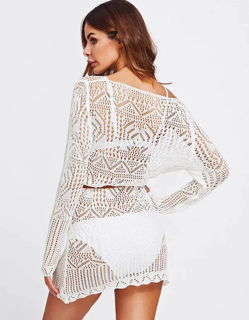 Load image into Gallery viewer, Summer Sexy Lace Crochet Beach Dress Women White See through Swimwear Swimsuit Cover up Mini Dresses
