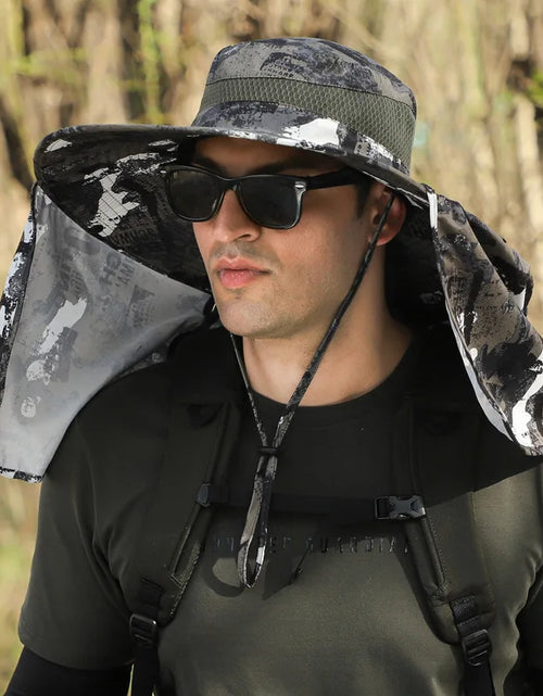 Load image into Gallery viewer, Large Shawl Sunscreen Neck Protection Big Brim Sun Hat Outdoor Leisure Mountaineering Fishing Cap Men Waterproof Fisherman Hats
