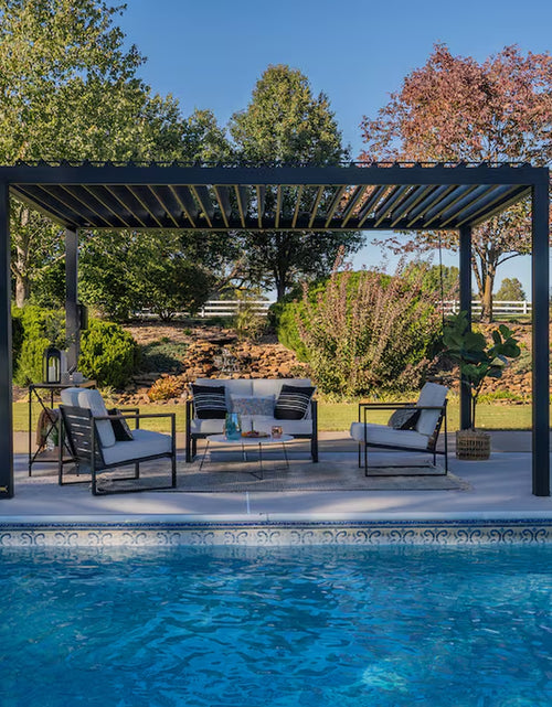 Load image into Gallery viewer, Sarasota 14-Ft W X 10-Ft L X 8-Ft 2-In H Black Metal Freestanding Pergola with Canopy
