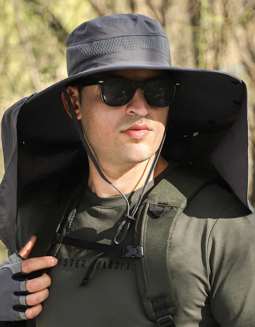 Load image into Gallery viewer, Large Shawl Sunscreen Neck Protection Big Brim Sun Hat Outdoor Leisure Mountaineering Fishing Cap Men Waterproof Fisherman Hats
