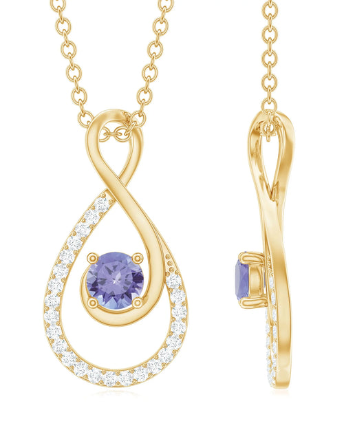 Load image into Gallery viewer, Tanzanite and Diamond Teardrop Pendant Necklace for Women, 14K White Gold
