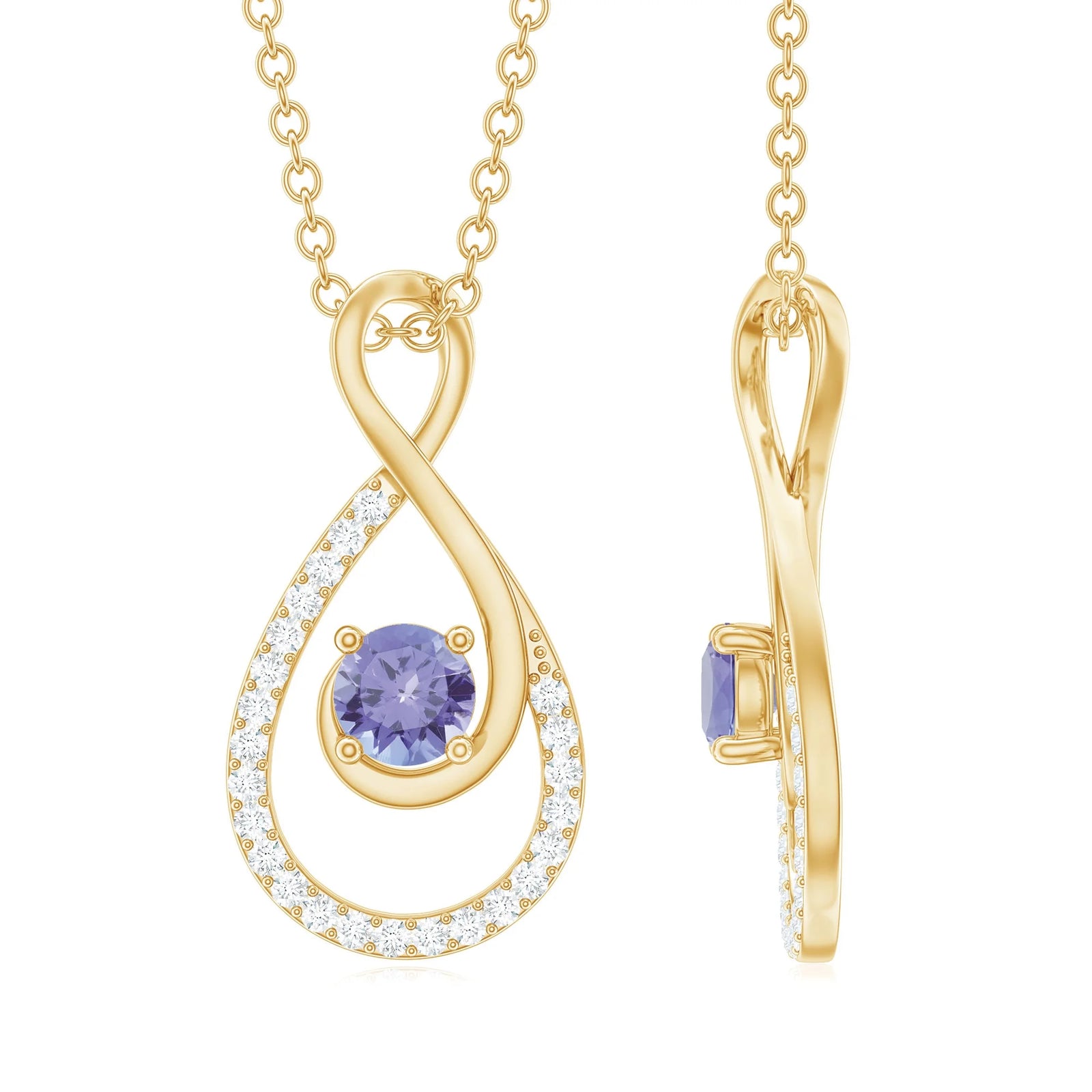 Tanzanite and Diamond Teardrop Pendant Necklace for Women, 14K White Gold