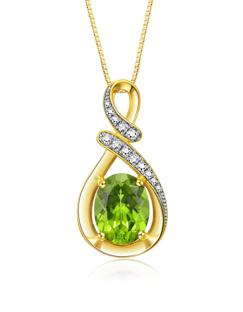 Load image into Gallery viewer, Necklaces for Women Yellow Gold Plated Silver Designer Necklace Gemstone &amp; Genuine Diamonds Pendant 18&quot; Chain 9X7MM Peridot August Birthstone Womens Jewelry Silver Necklace for Women
