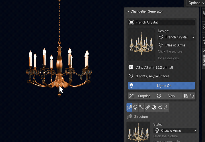 One click, a new chandelier