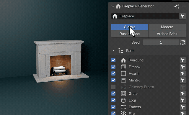 One click, a new fireplace
