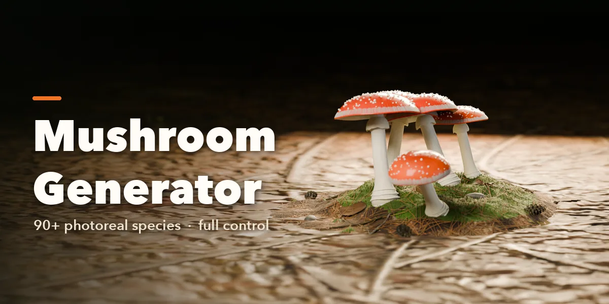 Mushroom Generator for Blender - 90+ Photoreal Fungi