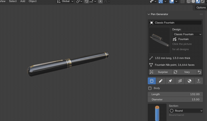 One click, a new pen